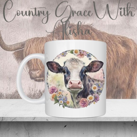 Cow Floral Ceramic Coffee Mug Tea Cup - Picture 6 of 6
